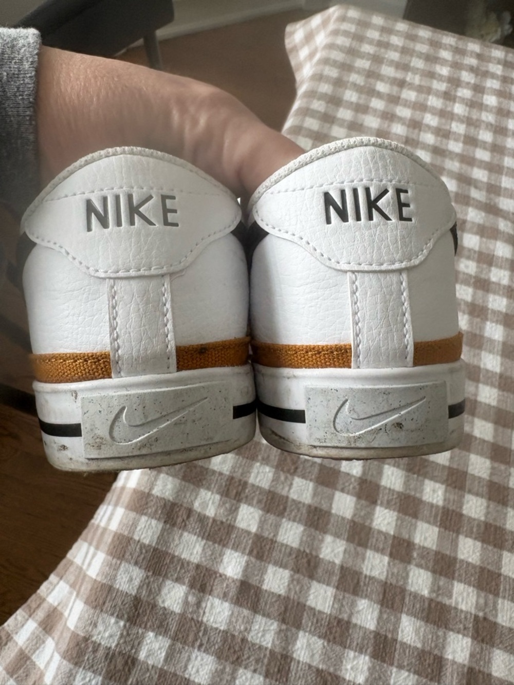 Nike Women’s White Sneakers with Black Swoosh and Brown Trim - Picture 5 of 7